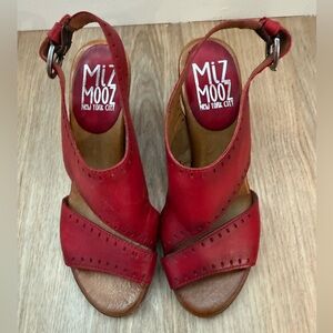 Miz Mooz Red Leather Slingback Heels Cutout Block Heel Size 37
